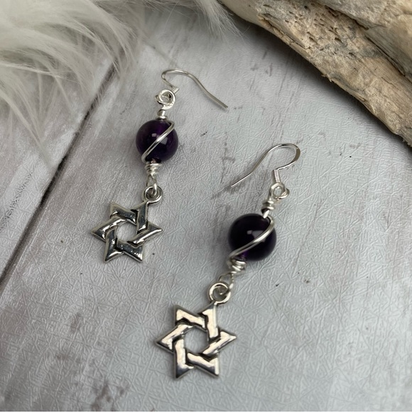 Artisan Designed Amethyst Crystals And Star Of David Silver Pl Charm Ear… - Picture 4 of 15